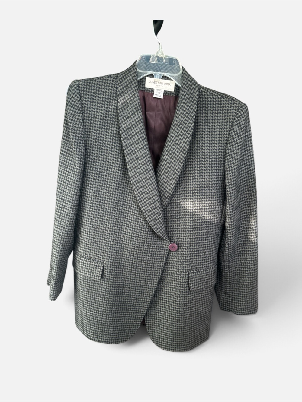 Office Workwear Jones New York Petite 6 Dark Green and Navy Houndstooth Blazer